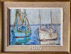 Table Marine Barque In Port Signed René Leforestier (1903-1972) + Frame