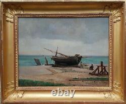 Table Marine Painting Morlon Fecamp Beach Boat Sea Normandie 19th French