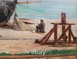 Table Marine Painting Morlon Fecamp Beach Boat Sea Normandie 19th French