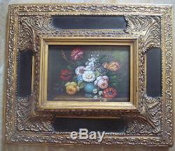 Table Nature Death Oil On Wood Napoleon III Bouquet Of Flowers Xixth