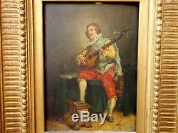 Table Nineteenth Man With Mandolin Painting On Wood Mention Fichel Meissonier
