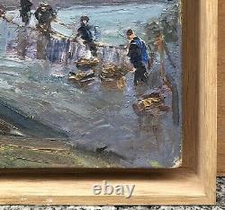 Table Oil Gaston Durel (1879-1954) Landscape Fishermen Characters Frame