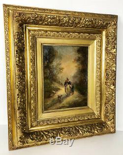 Table / Oil On Canvas Signed The Nineteenth Frame In Beautiful Wood Gold