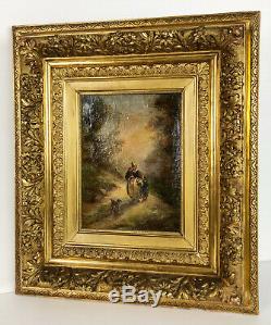 Table / Oil On Canvas Signed The Nineteenth Frame In Beautiful Wood Gold