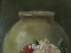 Table Oil On Canvas Still Life Flowers Carnations Edgard Breyne Early Twentieth