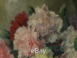 Table Oil On Canvas Still Life Flowers Carnations Edgard Breyne Early Twentieth