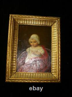 Table Oil On Cardboard Miniature Portrait Child Dress Empire 1812