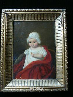 Table Oil On Cardboard Miniature Portrait Child Dress Empire 1812