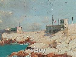 Table Oil On Landscape Marine Fort Off Marseille H Of Cueja Nineteenth
