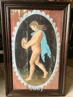 Table Oil On Oak Wood 19th Young Naked Man In The Neo-pompeian Taste