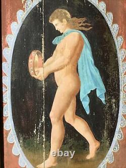 Table Oil On Oak Wood 19th Young Naked Man In The Neo-pompeian Taste