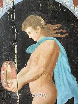 Table Oil On Oak Wood 19th Young Naked Man In The Neo-pompeian Taste