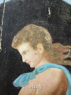 Table Oil On Oak Wood 19th Young Naked Man In The Neo-pompeian Taste