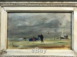 Table / Oil On Panel Wood Beach A Deauville Box And Signed