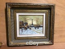 Table Oil On Snowy View Of Paris Signed Leroux