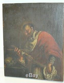 Table Oil On Wood Hsb St Jerome 18th French School Vanity Religion