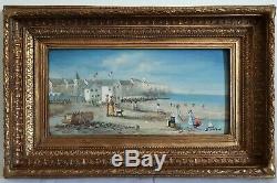 Table Oil On Wood Marine Beach Scene R. Wilson MID Twentieth