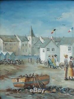 Table Oil On Wood Marine Beach Scene R. Wilson MID Twentieth