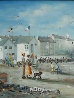 Table Oil On Wood Marine Beach Scene R. Wilson MID Twentieth