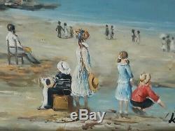 Table Oil On Wood Marine Beach Scene R. Wilson MID Twentieth