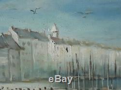 Table Oil On Wood Marine Beach Scene R. Wilson MID Twentieth