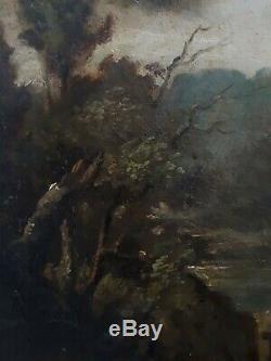 Table Oil On Wood Xixth 19th Animated Landscape (signed)