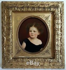 Table Oil / Wood Portrait Girl E. Koch 1899 XIX Wood Stucco Golden Frame