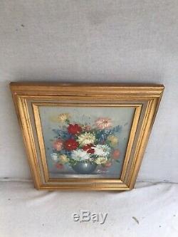 Table Old Frédérick Bouquet Of Flowers Oil On Canvas + Golden Wood Frame