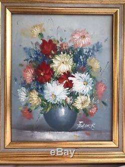 Table Old Frédérick Bouquet Of Flowers Oil On Canvas + Golden Wood Frame