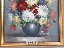 Table Old Frédérick Bouquet Of Flowers Oil On Canvas + Golden Wood Frame