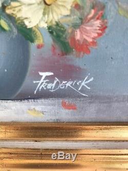 Table Old Frédérick Bouquet Of Flowers Oil On Canvas + Golden Wood Frame