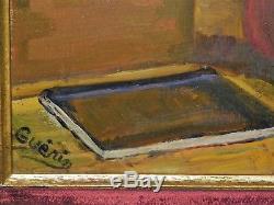 Table Old Oil On Canvas Sign Woman Guerin At The Fountain Frame Wood Dore