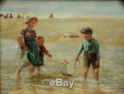 Table Old Oil On Wood Children Beach Frame Mill'd Boards London Nineteenth