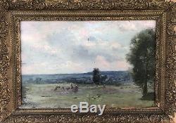 Table Old Signed G. Guerin (1869-1916) Nineteenth Hsp Painting Peasants Barbizon