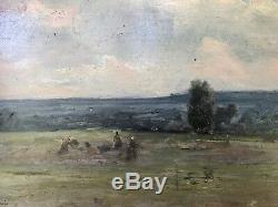 Table Old Signed G. Guerin (1869-1916) Nineteenth Hsp Painting Peasants Barbizon