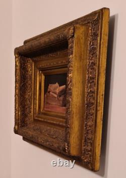 Table, Old wooden/plaster golden frame + Vintage oil painting on canvas