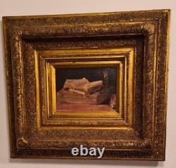 Table, Old wooden/plaster golden frame + Vintage oil painting on canvas