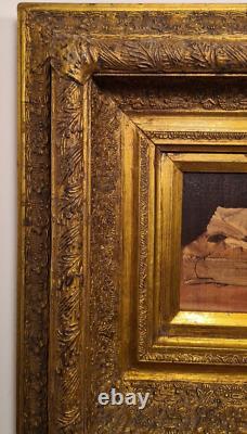 Table, Old wooden/plaster golden frame + Vintage oil painting on canvas