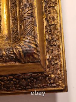 Table, Old wooden/plaster golden frame + Vintage oil painting on canvas