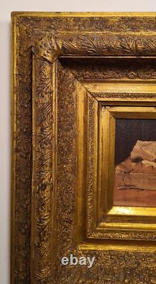 Table, Old wooden/plaster golden frame + Vintage oil painting on canvas