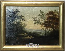 Table / Painting Ancient Beginning 19 Th Oil On Panel Wood Landscape