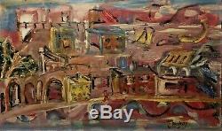 Table Painting Signed 20th Twentieth Carnoty Expressionist Landscape Animated Rare Old