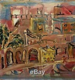 Table Painting Signed 20th Twentieth Carnoty Expressionist Landscape Animated Rare Old