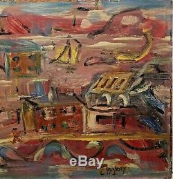 Table Painting Signed 20th Twentieth Carnoty Expressionist Landscape Animated Rare Old