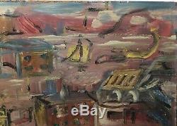 Table Painting Signed 20th Twentieth Carnoty Expressionist Landscape Animated Rare Old