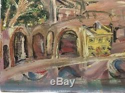 Table Painting Signed 20th Twentieth Carnoty Expressionist Landscape Animated Rare Old