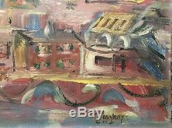 Table Painting Signed 20th Twentieth Carnoty Expressionist Landscape Animated Rare Old