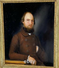 Table / Peinture / 19th Man Portrait Oil Bench Box