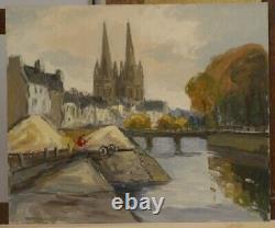 Table Quimper - Oil on wood (46 x 38 cm) Signed Maurice NEVEU (1919-2012)