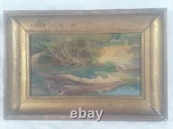 Table Signed A. Fougeron Riverside. Oil Painting On Wood Panel